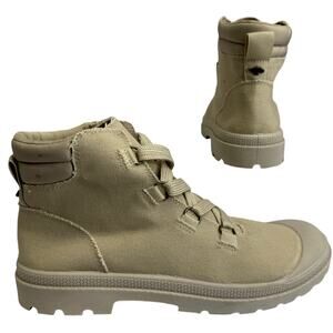 Rocket Dog Combat Boots Womens 11 Beige Canvas Lace Up Piper Memory Foam Comfort